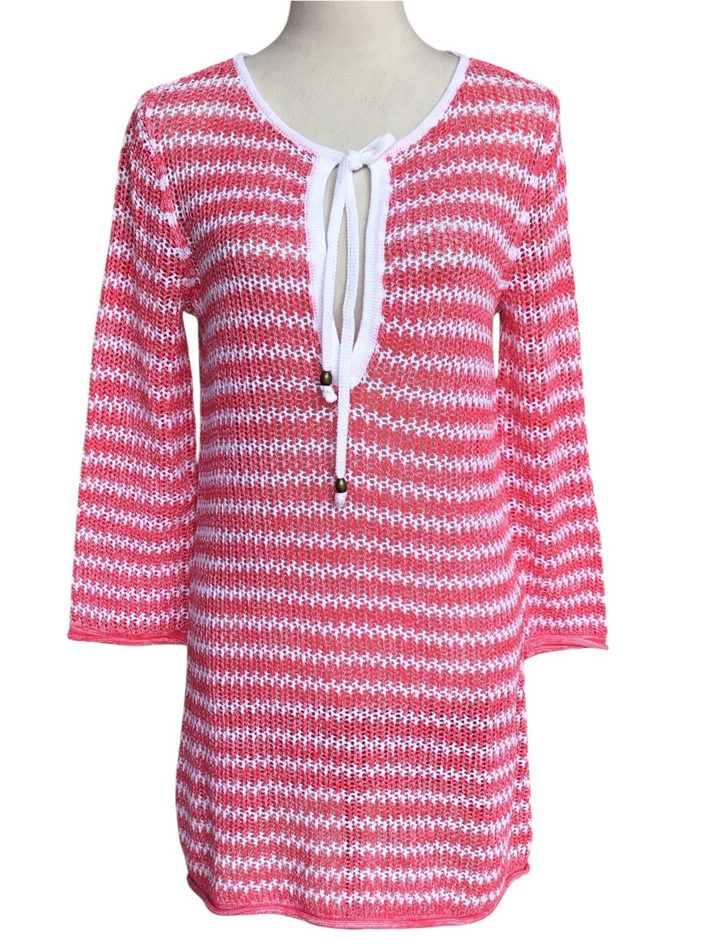 Tommy Bahama Star Island Linen  Crochet Too Tunic Paradise Pink Cov…NEW